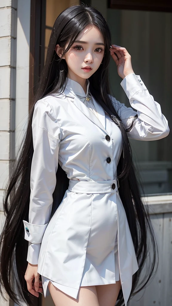 woman, กระโปรงสั้นwhite, คลุมเสื้อsuitwhite, skirt only, (สาวสวยTwo meter long hair, my hair is very long., extra long hair, long black hair), (suitสไตล์อิตาลี, suitสองปุ่ม), (Italian suit, white suit, Set of two buttons), (ใส่suitwoman, Business woman'suit, white), (suitwomanwhite), (เสื้อเชิ้ตwhite), necktie, (necktieสั้นสีดำ, necktieสีดำ, necktieผอม, ถักnecktie), (military rank insignia), (Short pencil skirtwhite), (Dynamic posts), full body, (A gigantic rift), (big breasts, thin body, small waist, hips raised, small thighs, Long legs), high-heelsสีดำ, (Short pencil skirt, white), Wearing a suit for a business woman, (Wearing a white businessuit, suitนักธุรกิจหญิงwhite), (tight, military regalia, เสื้อwhite, กระโปรงwhite), (black shoes), (Two gold suit buttons, Two meter long hair, suitเข้ารูป, เสื้อsuitwhiteทรงธรรมดารัดรูป), (black shoes, high-heels), (stand, walk, elegant gesture, Dynamic posts), short dress, earring, garden, monument