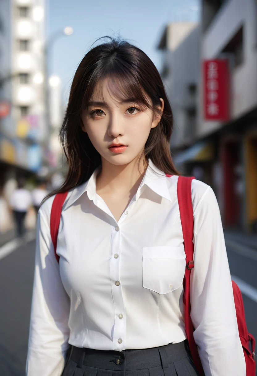 (((realistic photography))),, portrait, (afraid face:1.3),, beautiful girl, looking at viewer, , (school uniform:1.2), shirt buttoned and trousers, , (busty cleavage:1),, in the japan street, (environment details:1.3),, (RAW Photo, cg unity, photography, ultra realistic details, sharp focus, detailed skin,4k, high-res, masterpiece, best quality, realistic, vibrant:1.2),, (8k,4k, UHD, high resolution, professional, cinematic, movie, dramatic),, (anamorphic depth of field blur background), detailed background,