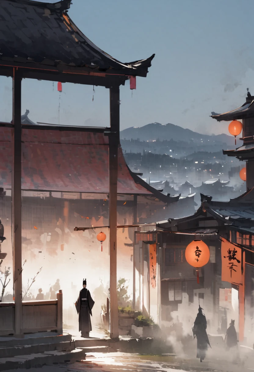 night、Haunted house、pavilion、Heian-kyo、The capital of Kyoto、Large building、landscape、dwelling、ghost、Dynamic Angle、masterpiece、best quality、ultra-detail
