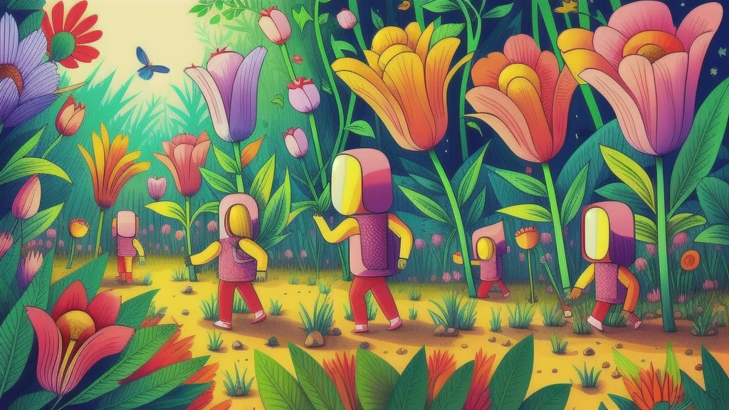 Mind Warp , There are maracas in the middle of a field of flowers and plants.、Chris LaBroy, Detailed illustrations, Album cover, Psychedelic Art