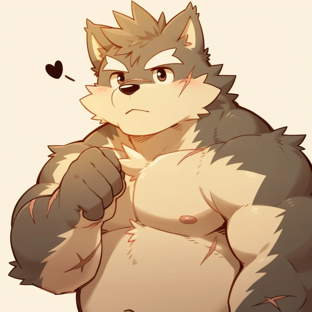 Scribble 黑色柴dog face,Cute face,Humanity(dog),(Topless:1.3),Chubby,(White eyebrows:1.1),(Perfect black eyes),(artist:Takemoto Arashi),Simple background,scar,light pink nipples。