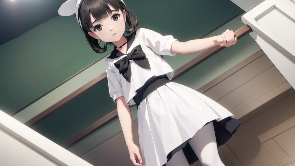 １people々 girl, clear, cute, (View your audience:1.0), detaileds sky, ((masterpiece:1.4, Highest quality)), multiple detaileds, eye shadow, SFW, (Medium Shot:1.5), Gradient Eye,
roller:addition_detailed:0.8>,  (Black Pantyhose:1.2), straight, 
1people々 girl, have, Sailor, Branch Eyes, short hair, Black Hair, Sailor collar, White shirt, Translucent white long skirt, Below the knee skirt, Murasa Minamitsu, hishaku、smile、Looking from directly below、Crotch close-up、Take off skirt、スカートのLooking from directly below