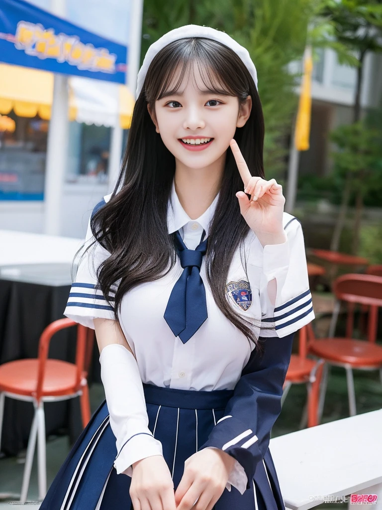 (A commemorative photo of a super cute Korean female college student duo eating hamburgers together in their school uniforms:1.2)(grin,smile:1.1)(Beautiful Sweat:1.1)(16K, RAW Photos, Highest quality, masterpiece: 1.2),(Glossy black hair with cute twin tails) Super detailed, Super Resolution, (Genuine, Genuine photos: 1.37), Portraiture, High-resolution RAW color photos, Professional photos, Very detailed, 8k wallpaper, Very detailed CG Unity 8k wallpaper, Very detailed beautiful girls, Very detailed faces, ((whole body)), beautiful woman, Huge breasts,(huge boobs:1.1) (Big Boobs:1.1), beautiful (Wearing a tight and cute designated by the company),high school girl, Korean Girls,(K-POP Female Idols), (Idol-class beauty)(Beautiful high school girl:1.1)(Outdoor Restaurant)(17 years old)(School uniform style outfit:1.1)wearing ushanka
