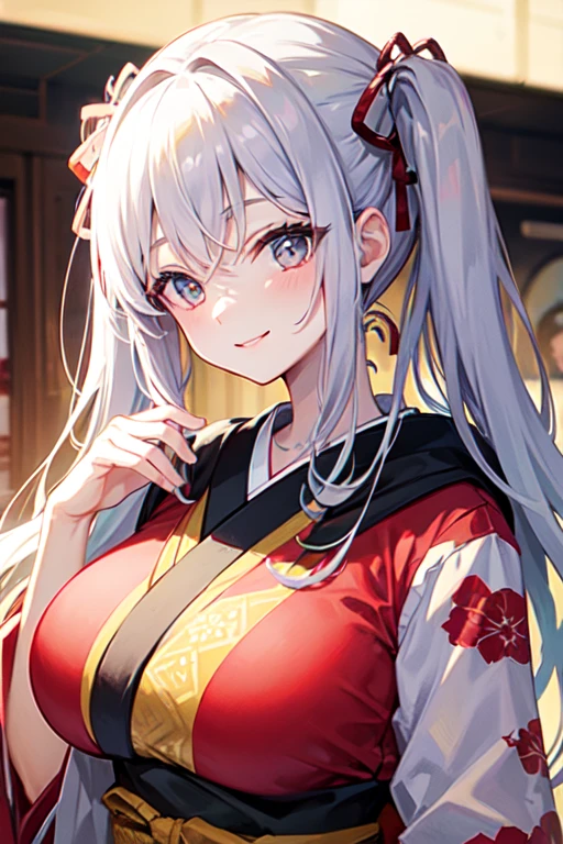 Big Breasts、kimono、Twin tails、smile、Baby Face、Oblique angle、Upper Body