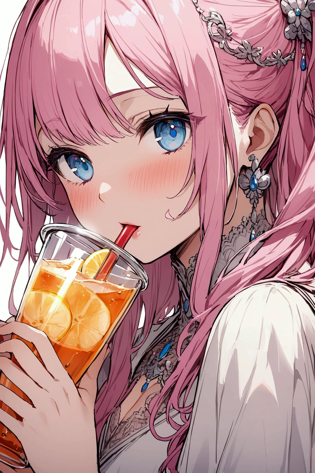 Drinking semen makes me full、Girl with pink hair、blue eyes、