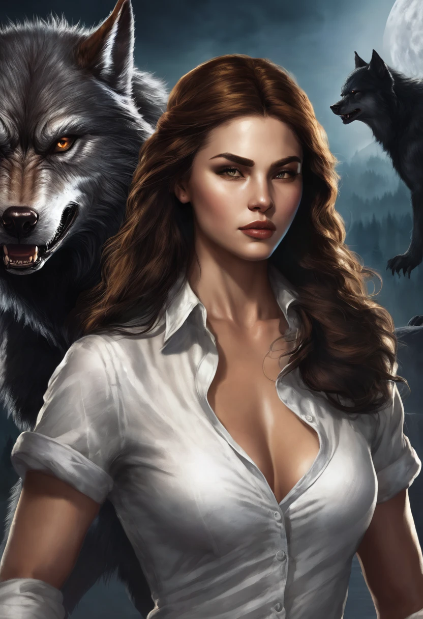 Put a beautiful young werewolf on the cover of the book, this werewolf is all strong and muscular and a human woman, white but a little chubby.