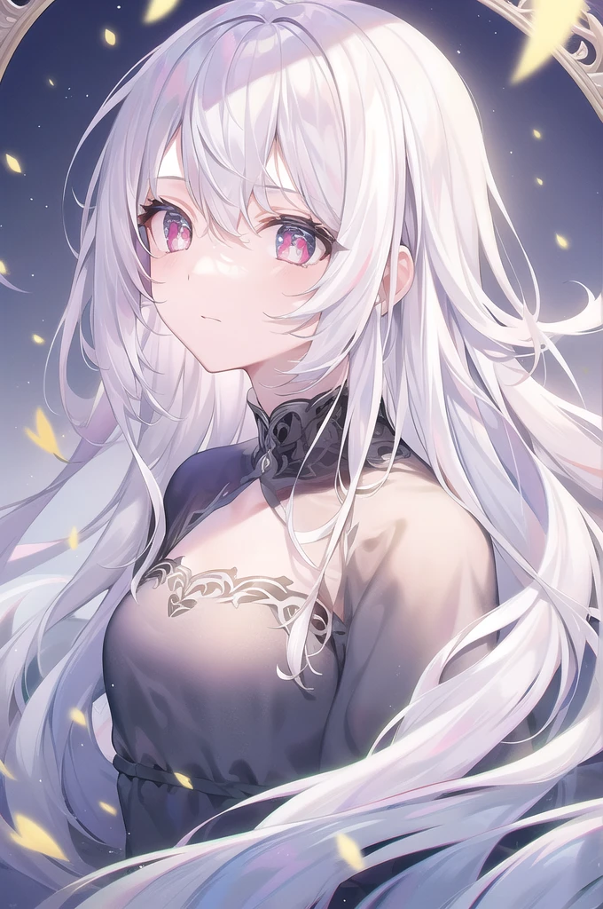 ((masterpiece, best quality))++, Detailed lighting+,  Detailed hair+, Detail hand+ ,1 girl, Miss, Long hair,   Crimson eyes,  beautiful eyes, young white hair,,(Beautiful white hair:1.5),(Beautiful and delicate eyes),  high resolution+,glass tint, Reflective eyes,   {{angle}} , Very detailed wallpaper, The original, Air bangs，Extremely beautiful CG，black worksuit，Firefly，Galaxy，Shattered like a mirror