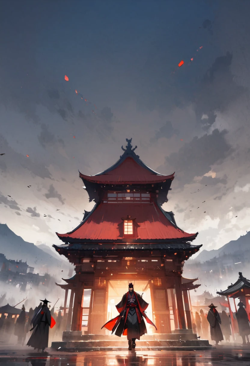 Buildings、people間0people、night、Haunted house、pavilion、Heian-kyo、The capital of Kyoto、Large building、landscape、dwelling、ghost、Dynamic Angle、masterpiece、best quality、ultra-detail、peopleはいない、Buildings only