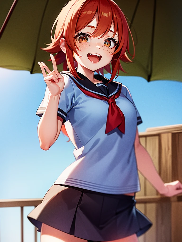 Super happy and cute girl, Freckles and redhead, Hold your cheeks