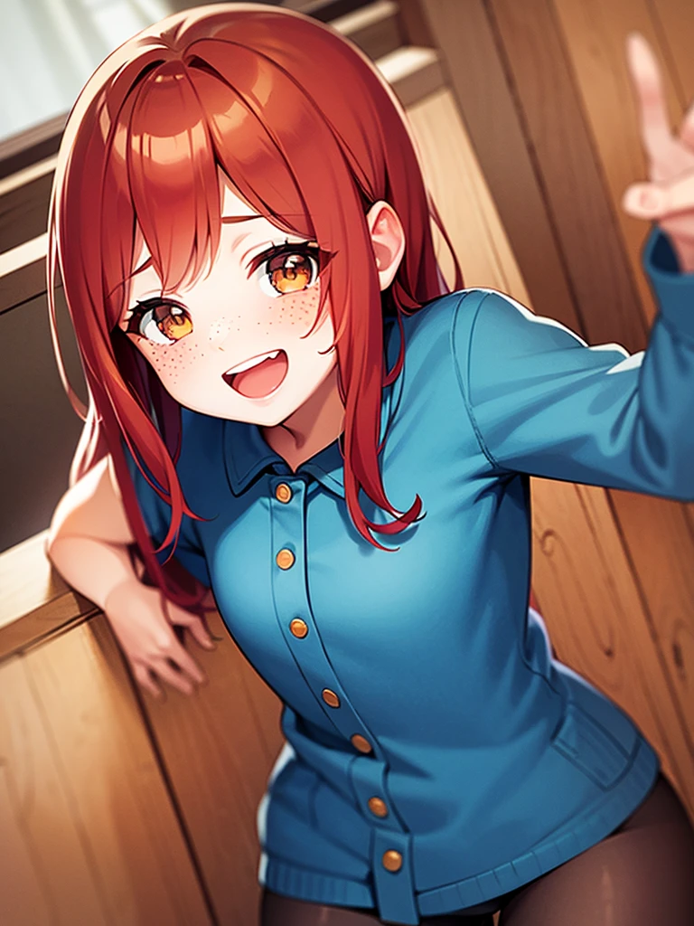 Super happy and cute girl, Freckles and redhead, Hold your cheeks