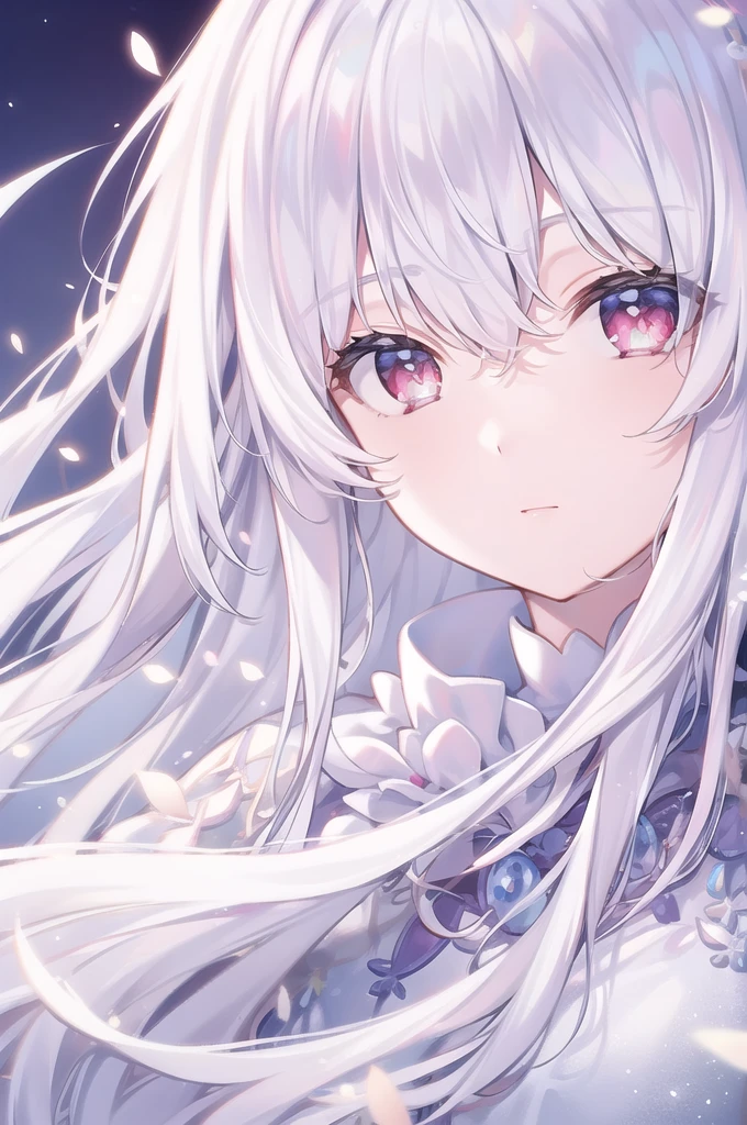 ((masterpiece, best quality))++, Detailed lighting+, Detailed hair+, Detail hand+ ,1 girl, Miss, Long hair, Crimson eyes, beautiful eyes, young white hair,,(Beautiful white hair:1.5),(Beautiful and delicate eyes), high resolution+,glass tint, Reflective eyes, {{angle}} , Very detailed wallpaper, The original, Air bangs,Extremely beautiful CG,black worksuit,Firefly,Galaxy,Shattered like a mirror