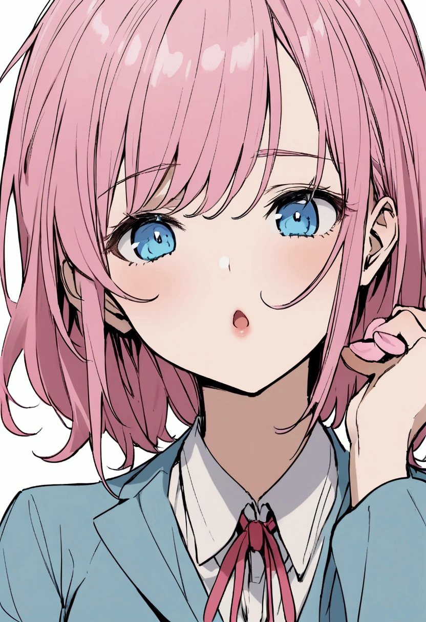 Full of semen、Girl with pink hair、blue eyes、