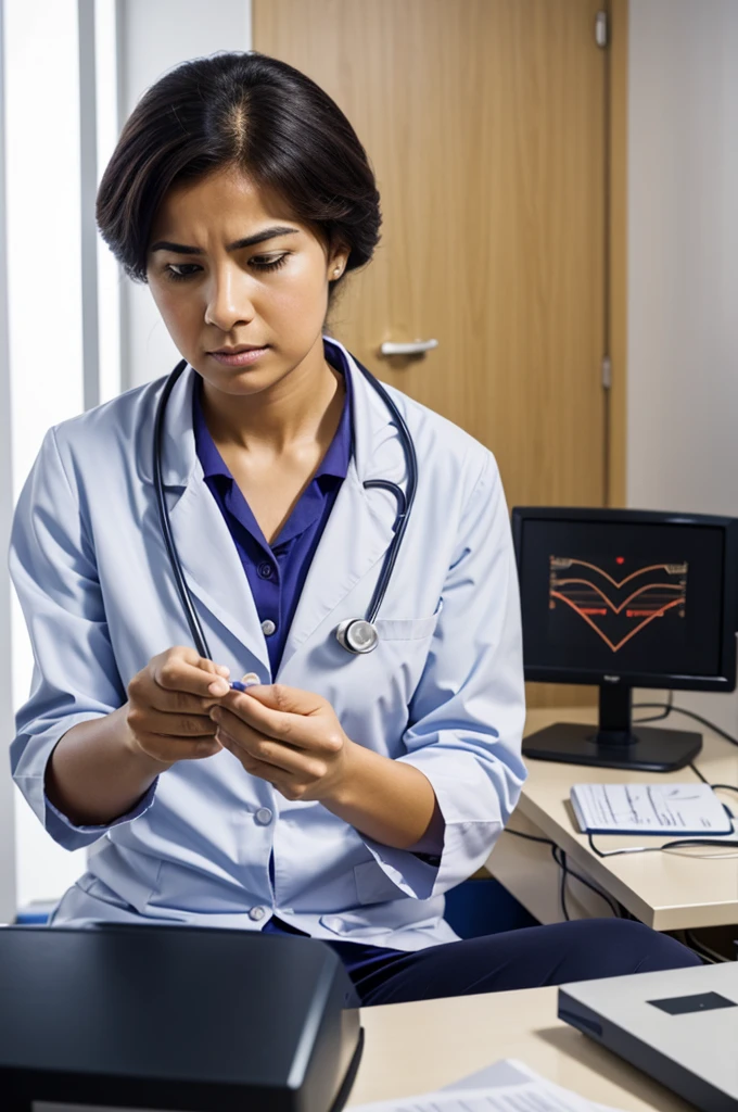 Doctor examining, sick, familiar, consultation, consulting room, electrocardiogram