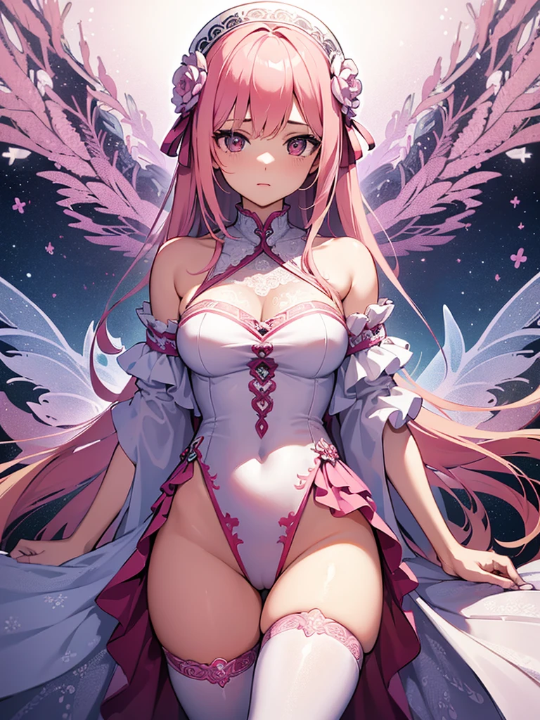 (Absurd, High resolution, Super detailed), One girl, alone, Very fine grain, (Official Art, Beauty and aesthetics: 1.2), (Fractal Art: 1.3), White pink color scheme, Most detailed