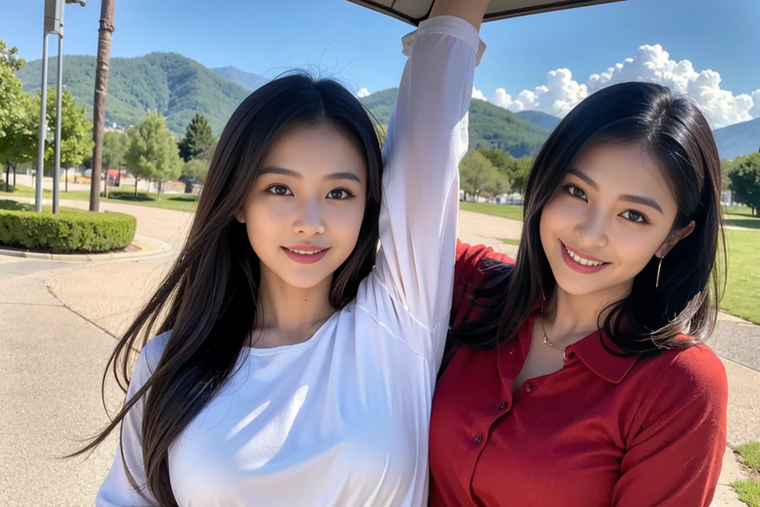 ((Highest quality、、masterpiece:1.3))、1 male、1 female,44 years old 39 years old、Put the light on my face、Slim Beauty、Beautiful couple、Upper Body、smile、 (Slim face), (the body is スリム), (Brown Hair), (Shortcuts), テーブルのフルコースディナーとwine glass、Amazing view of the sunset sky and clouds、smileの美しさ、Wine bottle、sparkling wine、Long sleeve shirt、dress、White wine, red wine, wine glass, Beautiful fine grain, Depth f/2,saturation, High Contrast, Strong light and shadow,Moist Body:1.5、 texture、The hair is very shiny、