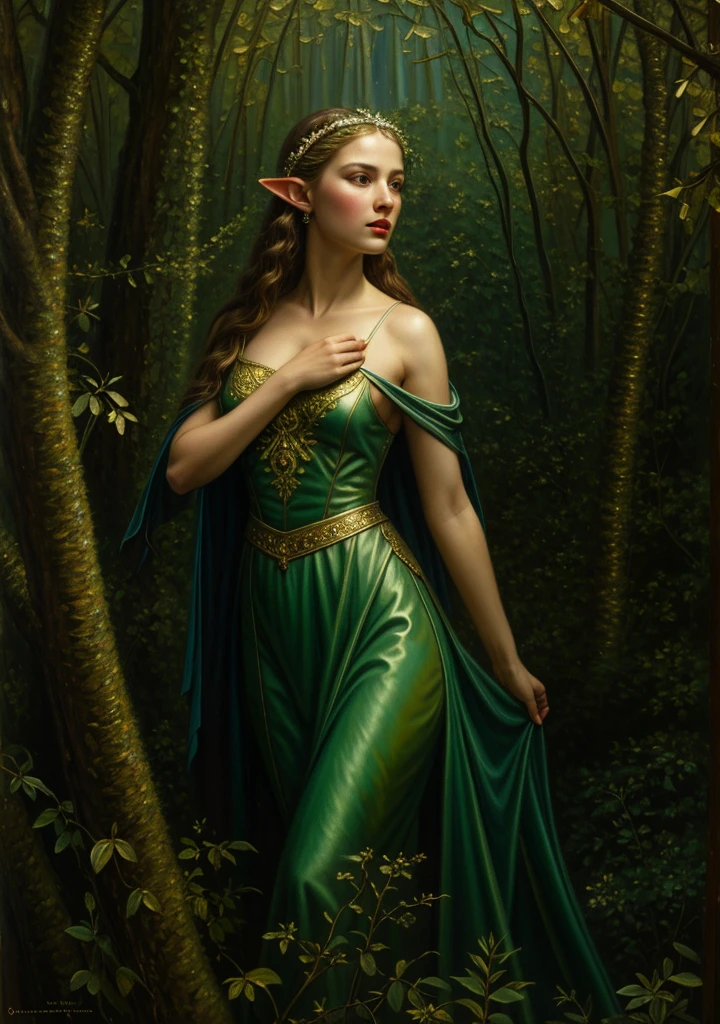 The Damsel in Distress (Kate Mara 25, sheer green dress gold trim, nude underneath) Damsel is flattering the dragon in its lair. Damsel is scratching Dragon's head to calm it
