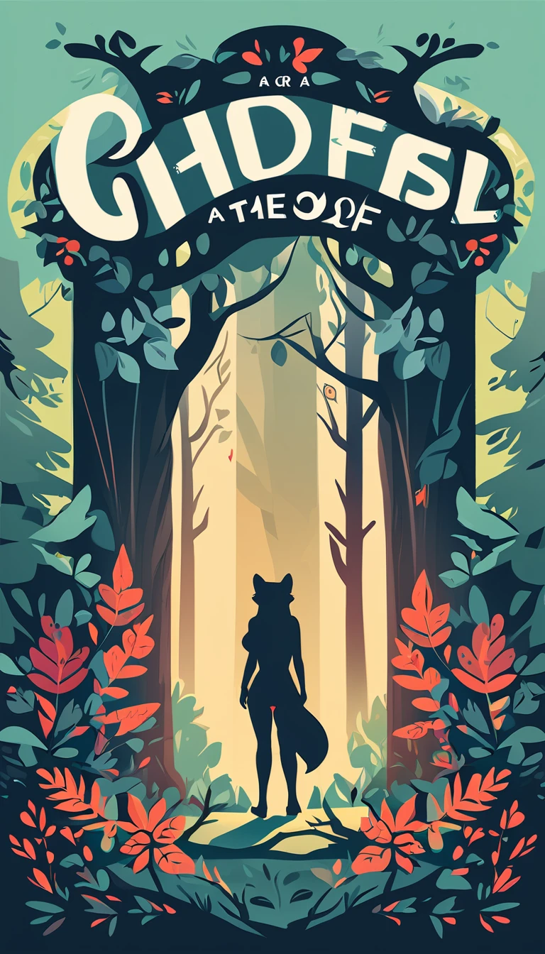 cover page, A girl and a wolf meet in the forest, flat Design, vector illustrations, graphic illustration, detailed 2d illustration, flat illustration, digital illustration, digital artwork,