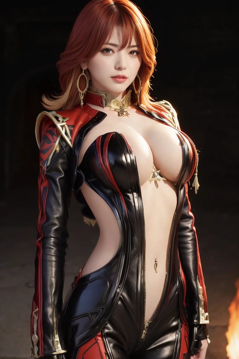 ((masterpiece, best quality, Highest image quality, high resolution, Reality, original photo, 8K)), ((Extremely detailed CG unified 8k wallpaper)), (Huge stunning goddess photo, 非常火辣和Sexy, Stunning beauty, Perfect proportion, Beautiful Body, Slim and beautiful figure:1.4),Genshin Impact，Vulcan，Genshin Impact的Vulcan，Role，Sexy，Large Breasts，Doujinshi，