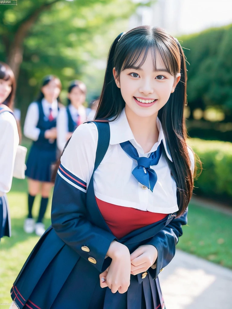 (Super cute Korean female college students take a commemorative photo wearing school uniforms:1.2)(grin,smile:1.1)(Beautiful Sweat:1.1)(16K, RAW Photos, Highest quality, masterpiece: 1.2),(A cute bun hairstyle with shiny black hair) Super detailed, Super Resolution, (Genuine, Genuine photos: 1.37), Portraiture, High-resolution RAW color photos, Professional photos, Very detailed, 8k wallpaper, Very detailed CG Unity 8k wallpaper, Very detailed beautiful girls, Very detailed faces, ((whole body)), beautiful woman, Huge breasts,(huge boobs:1.1) (Big Boobs:1.1), beautiful  (Wearing a tight and cute  designated by the company),high school girl, Korean Girls,(K-POP Female Idols), (Idol-class beauty)(Beautiful high school girl:1.1)(School corridor)(17 years old)(School uniform style outfit:1.1)