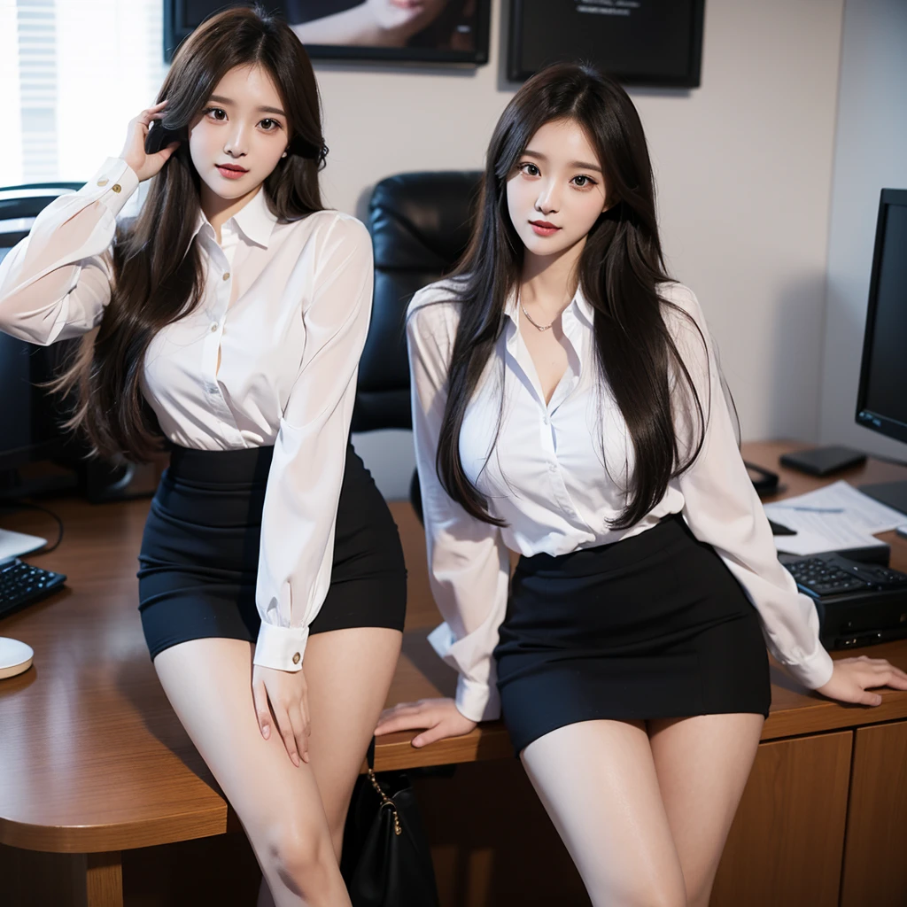 Beauty、BeautyOL、Detailed face、Realistic、beautiful girl、Beauty、Office Lady Uniform、beauty、Beautiful woman、Narrow waist、Handsome woman、Tight skirt look、suit、Sexy pose、mini skirt