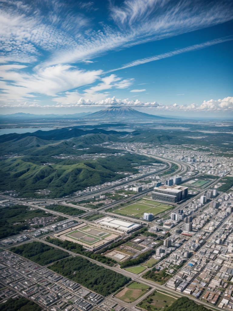 Landscape city aerial view Japan Mexico modern street anime