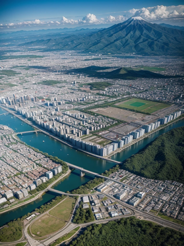 Landscape city aerial view Japan Mexico modern street anime