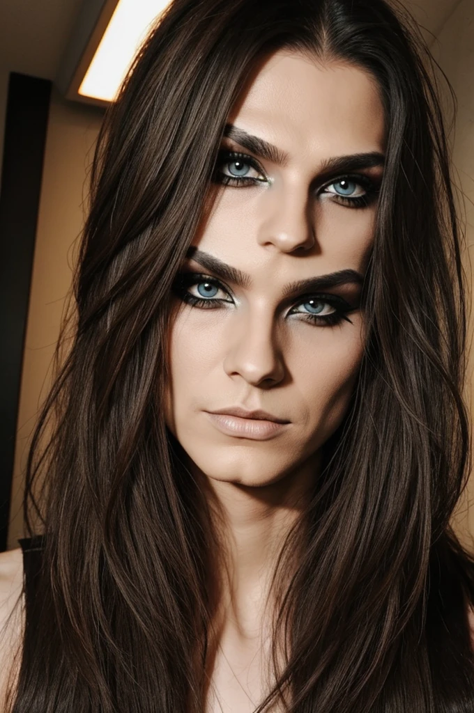 Skinny man long hair metalhead metalhead makeup face
