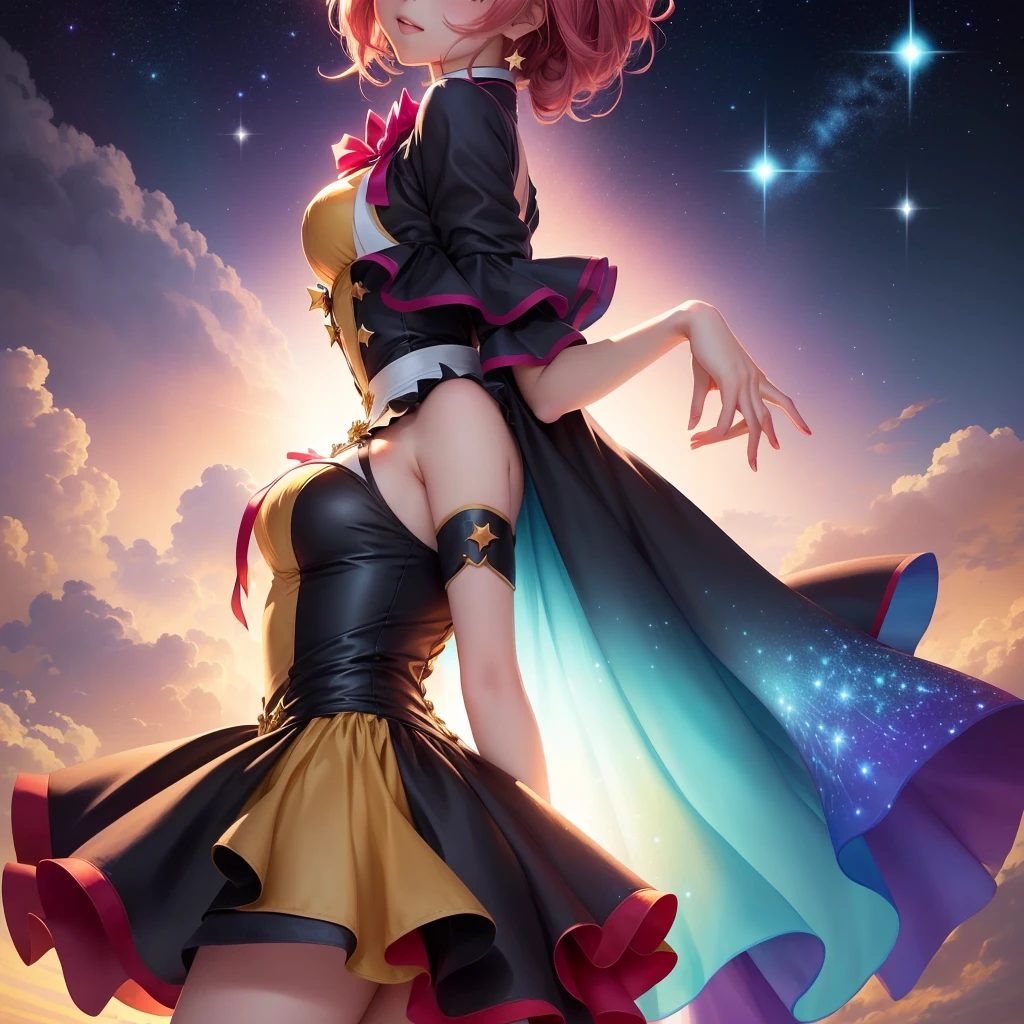 Anime girl in a yellow dress with stars on the background, Splash art anime , Macross Delta splash art, Cute girl anime visuals, Cute anime waifu in a nice dress, Official Anime Artwork, Sparkling Magical Girl, Nightcore, Anime Moe Art Style, Macross Delta, Best anime 4k konachan wallpaper, High quality anime art style