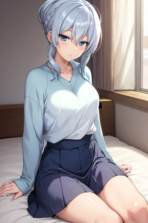 masterpiece, best quality, 1girl,solo,girls und panzer, itsumi erika, (white_nurse_dress+long_skirt), (white nurse cap), sitting,crossed legs, disappointed, indoors, couch, <lora:Itsumi Erika:0.6>