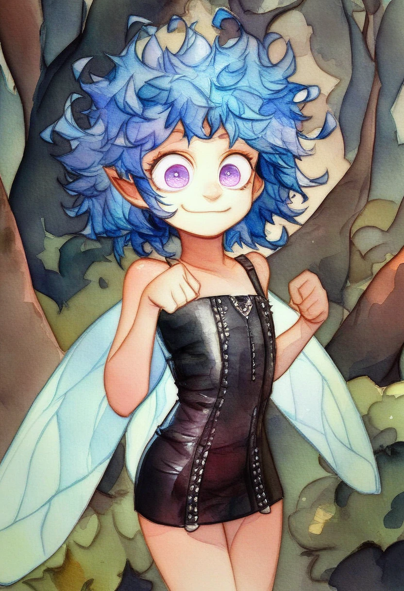 score_9, score_8_up, score_7_up, best quality,, (((Watercolor))), ((anatomically correct)),1girl,(short dress:1.4),(messy hair:1.5),(skinfang:1.4),((leather accents)),((spiked jewelry)),lingerie,((fairy wings)),blue hair,short hair,messy bangs,ultra-detailed face,beautiful detailed eyes,((narrowed-eyed)),violet eyes,flat chest,,(cute eyes:1.4),smug expression,exaggerated pose,solo,
Dynamic portrait,
((woods)),stream,(fantasy)