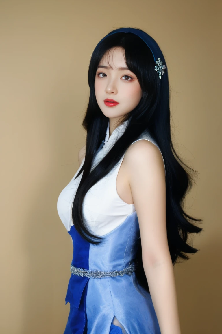 ulzzang-6500-v1.1,(raw photo:1.2),((photorealistic:1.30)), ((best quality)) ,((masterpiece)),((Ultra High Resolution)), ((Clear View)),,Ultra-high resolution,Clear face,（Reality：1.4) ,  illustration, an extremely delicate and beautiful, extremely detailed ,CG ,unity ,8k wallpaper, Amazing, finely detail, masterpiece,best quality,official art,extremely detailed CG unity 8k wallpaper,absurdres, incredibly absurdres, huge filesize, ultra-detailed, highres, extremely detailed,beautiful detailed girl, extremely detailed eyes and face, beautiful detailed eyes,light on face,cinematic lighting,  1 girl, 独奏, long hair, black hair, Headband, blue eyes, Chinese dress, standing,