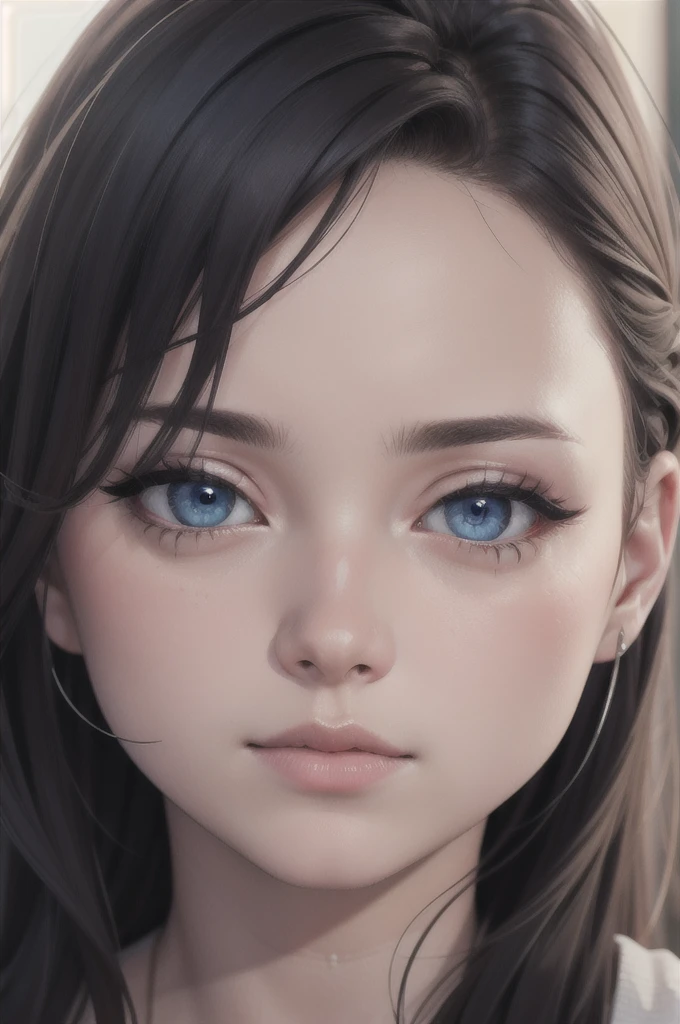 High quality, best quality, realistic, raw image, realistic, Ultra Real 8K CG, Special details, high definition, Masterpiece, 1 woman, 18 years old, feminine beautiful face, Soft face, elegant, long hair, blue eyes, Light blue eyes, close up, complicated details, detailed texture, great details, front , women's natural body, sexy, A very beautiful young woman's face,