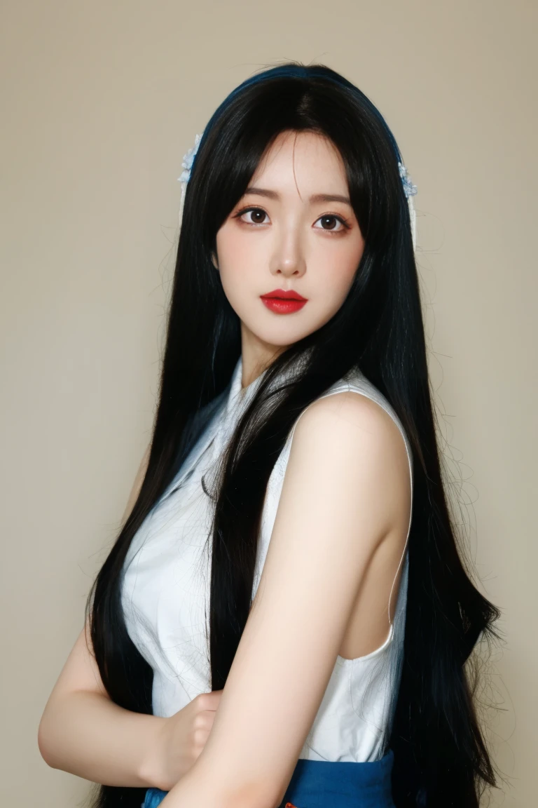 ulzzang-6500-v1.1,(raw photo:1.2),((photorealistic:1.30)), ((best quality)) ,((masterpiece)),((Ultra High Resolution)), ((Clear View)),,Ultra-high resolution,Clear face,（Reality：1.4) ,  illustration, an extremely delicate and beautiful, extremely detailed ,CG ,unity ,8k wallpaper, Amazing, finely detail, masterpiece,best quality,official art,extremely detailed CG unity 8k wallpaper,absurdres, incredibly absurdres, huge filesize, ultra-detailed, highres, extremely detailed,beautiful detailed girl, extremely detailed eyes and face, beautiful detailed eyes,light on face,cinematic lighting,  1 girl, 独奏, long hair, black hair, Headband, blue eyes, Chinese dress, standing,