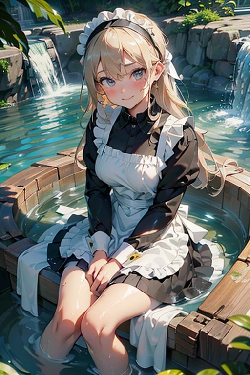 (Super best quality:1.6), (Highest quality:1.4), (detailed:1.4), (Attention to detail:1.4), (Ultra-high resolution:1.6), 4K, (detailedな顔), (Maid clothes, White apron, Headband, Black Dress, ribbon, Maid clothes, Classic, Long:1.4), (白と黒のMaid clothes), Blonde, Blue Eyes, Cat ear, cute, Small breasts, The best smile, Looks happy, Soaked from head to toe, (Water drips from the clothes:1.6), (Water Drop:1.6), (Soaked from head to toe:1.6), (全身にWater Drop:1.6), (Entering the water fully clothed:1.4), (全身からWater Dropが垂れる:1.6), (Big waterfall, Taki training), In the water, Deep River, Being struck by a waterfall, Waterfall basin, (Waterlogged), (Bathing in a waterfall:1.6), (Bathing fully clothed), Bathing, Waterfall shower, Waterfall bath, natural, Splash water from your head, 全身にWater Drop,
