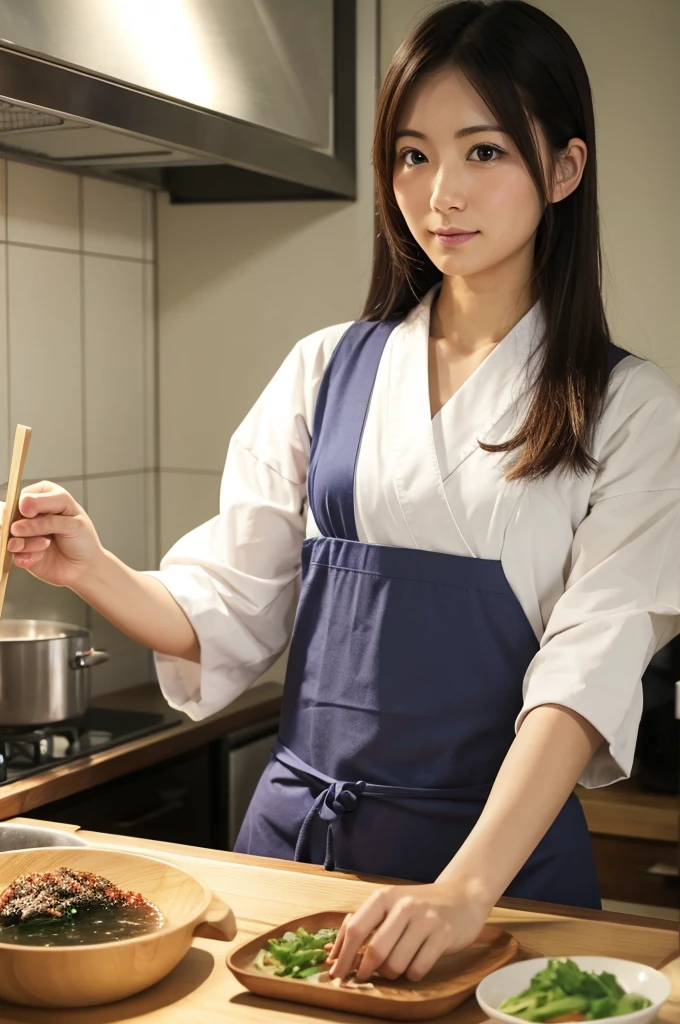 Japanese cooking woman front Upper Body