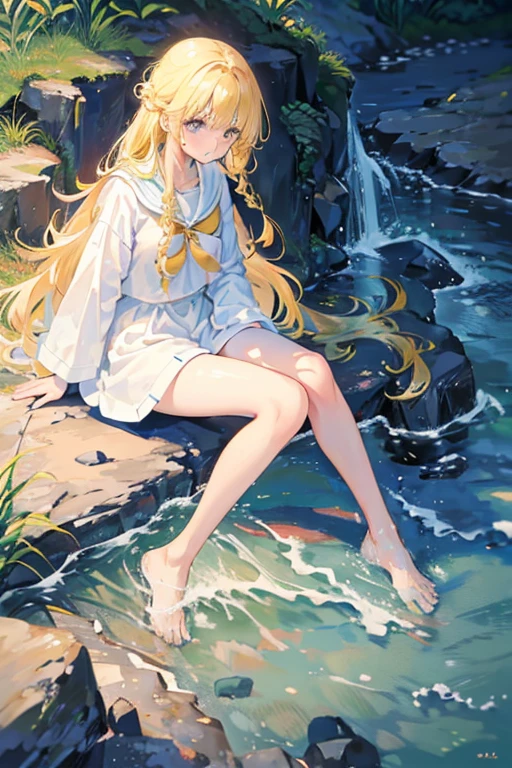 Kitagawa Marin Beautiful cute Long legs Model-like figure, outstanding style beautiful Coastal Walk long hair Sailor suit blonde hair color Braid