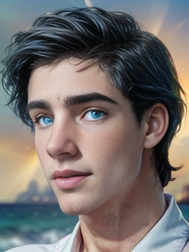 (8K, RAW photo, Highest quality), (full-body shot:1.3), (blue eyes:1.6), (18 years old:1.5), white pale skin, (prince eric from the little mermaid:1.6),(prince_eric:1.5)(short hair:1.6), (dark brown hair:1.5), (wavy hair:1.3), (ocean:1.5), (costline:1.5), Realistic, (((1 perfect :1.3))), 1 amazing , (((1 nice :1.2))), 1 beautiful , 1 great , 1 male , male scrotum, perfect scrotum, male structure, male genitalia,, handsome man,frontage, Intricate details, Extremely detailed eyes and eyelashes, Muscular male, Manly, masculine, Soft lighting, Cinematic lighting, Portrait, Exposing the pectoral muscles, male model, muscular, ripped, defined body, Digital SLR, hyper qualit, Fujifilm XT3, Crystal clear, 8K UHD, High detail, Ultra photo realsisim, haar, ((Realistic skin), ((pores)), ((high detail skin)), volumettic light, groin, far, complex 3D visualization, high detail, 1 handsome young man (nsfw) looking at the viewer (Pureerosface_V 1:0.6), pure, genuine human skin , (bare chest), muscles, vivid details, hyperrealistic, beautiful background, octane rendering, best quality, masterpiece, extremely detailed, computer graphics, unity, wallpapers (realistic, photorealistic: 1.37), (((anatomically correct:1.4))), stunning, fine details, masterpiece, best quality, official art, extremely detailed CG unity 8k wallpaperull Body))), ((Correct body structure)), (((Correct dissection))), (((Depth of field:1.5))), detailed, smooth muscles, cock, thick genital