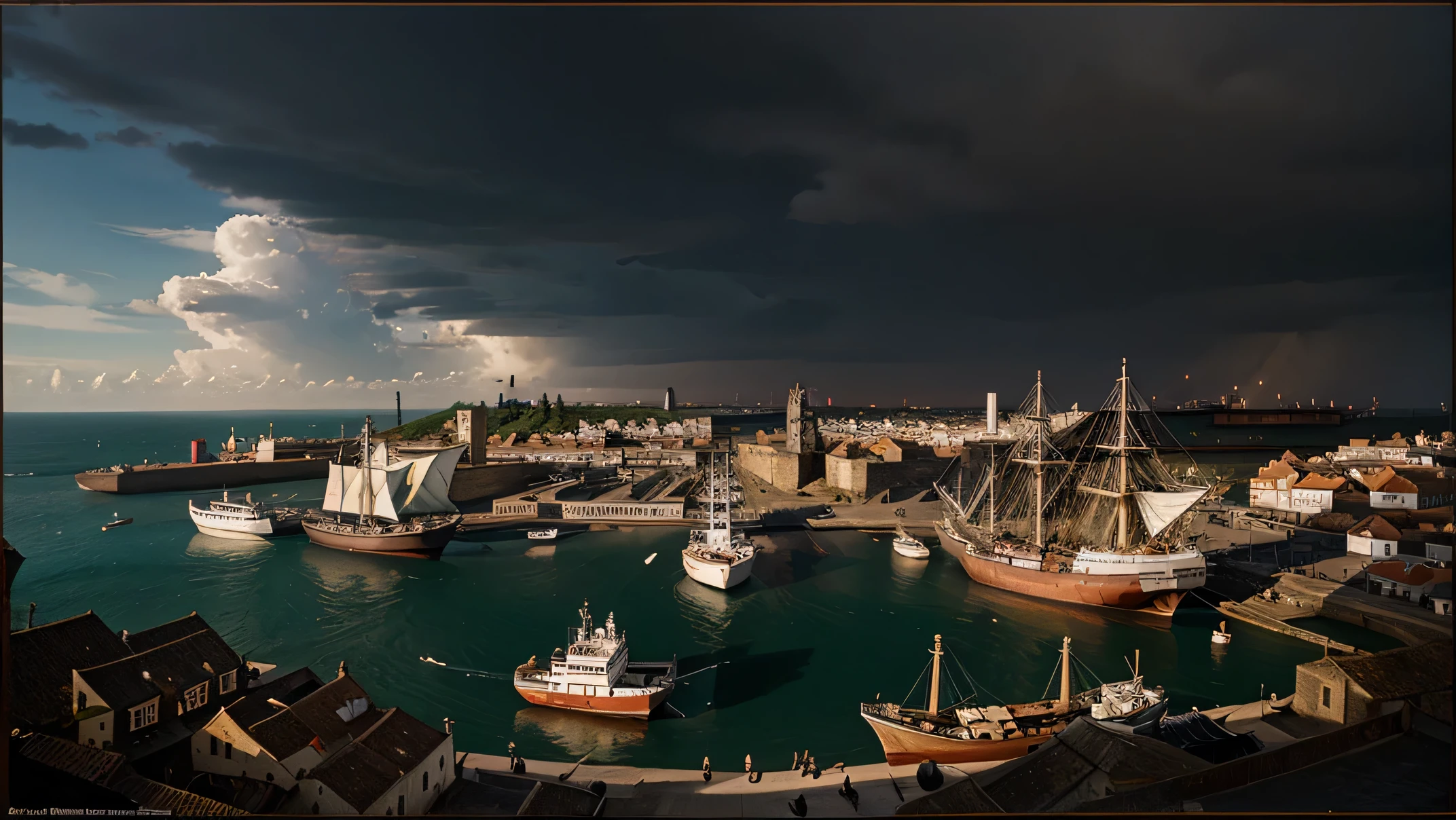  A busy 17th-century port with ships loading and unloading goods.
