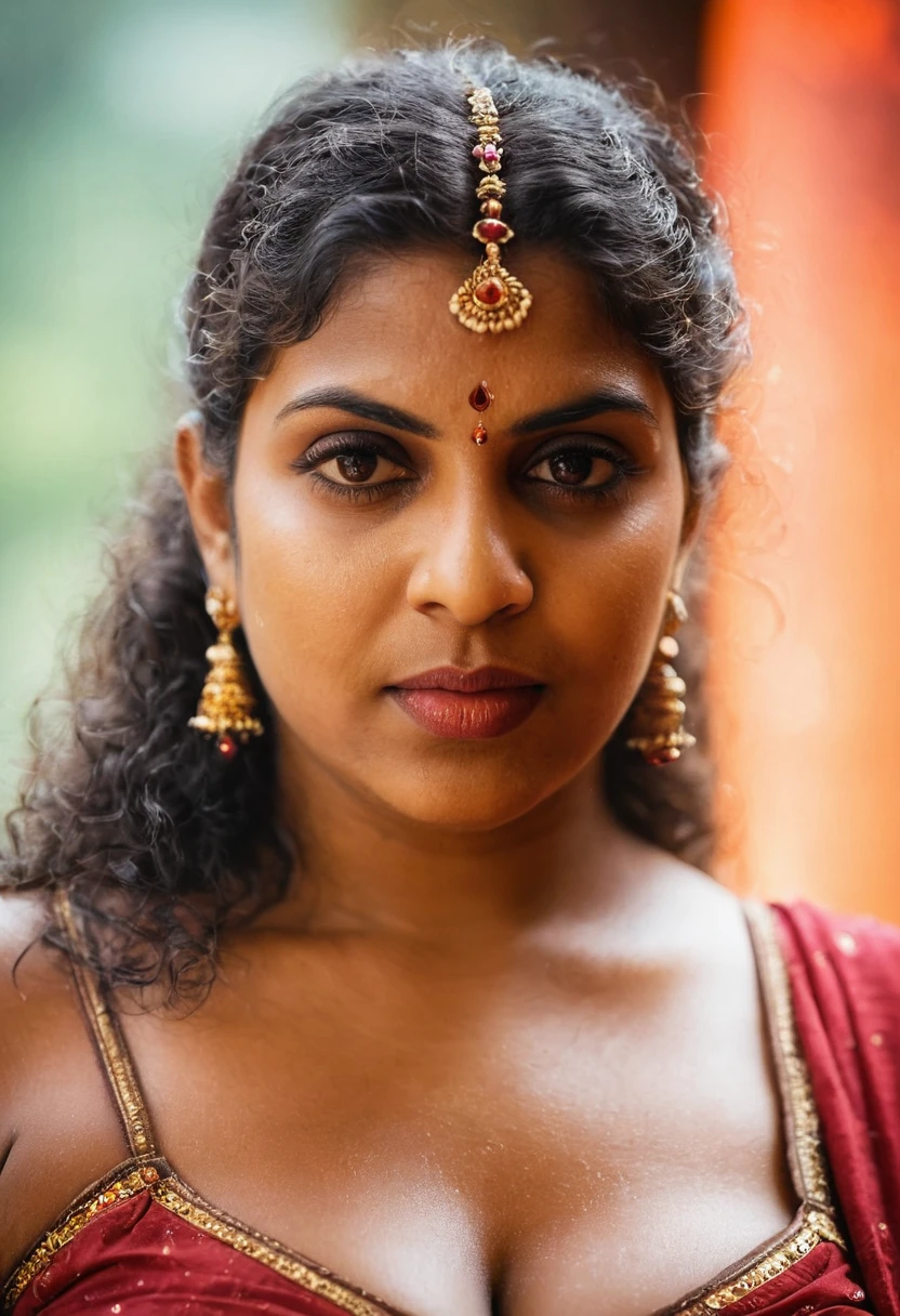 (((photo of a ancient kerala crowned temple goddess ))), (((black kali))) , (((Half Body))), (((very dark skin))), (((age 65+))), (((chubby tall))), (((huge busty milky wet big massive boobs))), (((nude thigh))), (((ancient black mini skirt))), ((black skin dark body)), (((red ornaments))), (((depth of field))), ((( flame bokeh))), (((rain))), ((( flashing light leaks))), (((divine))), photorealistic,photo, realism, Getty Images, RAW candid cinema, 16mm, colour graded portra 400 film, remarkable colour, ultra realistic, textured skin, remarkable detailed pupils, realistic dull skin noise, visible skin detail, skin fuzz, dry skin, shot with cinematic,light leaks, RAW Image, DOF, depth of field,bokeh