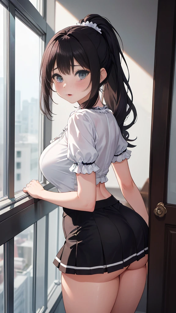 {{{{{High-resolution photos of the most beautiful 19-year-old beautiful girl of all time, the daughter of a distinguished family, who inherited the genes of beautiful men and women}}}}},{{{{{A high-resolution scene in a space just for the two of them, where a touching and vague atmosphere of a girl grows into an adult.}}}},{{{{{A super cute masterpiece made with the latest ultra-high resolution UHD technology that clearly captures every wrinkle in her clothes, every strand of hair, and the marshmallow-like texture and roundness of her breasts.}}}}},{{Extremely detailed}},{{{{{gloss々Flower decoration girl ponytail hair makeup}}}}},{{{{{Frilled blouse skirt}}}}},{{{{{Super thick, plump, bright red lips suddenly swell and become glossy.}}}}},{{{{{The young lady of a distinguished family is given an aphrodisiac to turn her into a prostitute. Her face is flushed and her big round breasts continue to grow. With a sexy expression, she leans forward against the window, sticks out her butt, moves her hips back and forth, and swings her hair wildly. Her childishness is gradually transformed into female hormones, and she transforms into the glamorous woman that her beloved boyfriend likes. The stronger the female hormones become, the brighter her cheeks become, right up to her nose.}}}}}