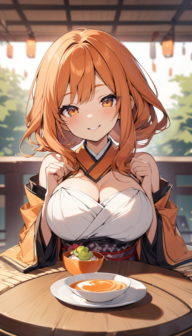 Uzumaki_kushina, Big_old, standing, Alone, kushina_green_dress, Masterpiece, Best Quality, detailed face, detailed eyes, high resolution, SMILE, happy, cherry blossoms, onsen, realistic giant breast, point of view,