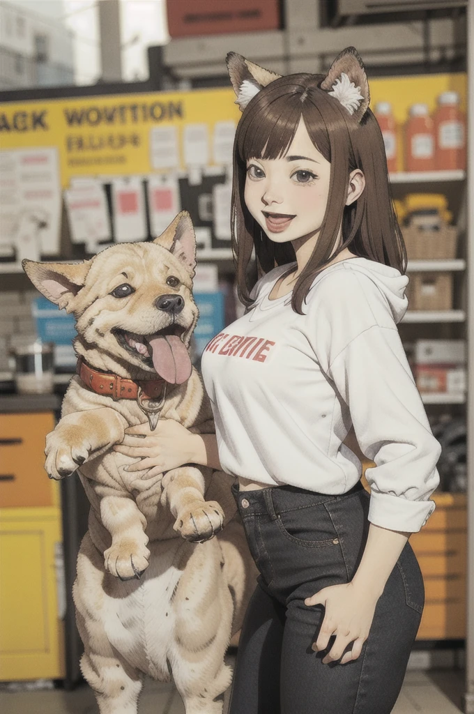 (best quality), 1 girl, :d, confused, เอียdศีรษะ, Inukami Korone, brown hair, dog ears