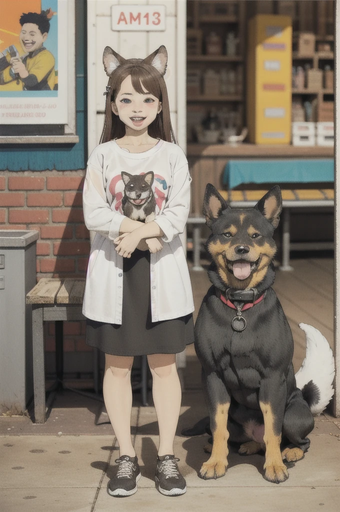 (best quality), 1 girl, :d, confused, เอียdศีรษะ, Inukami Korone, brown hair, dog ears