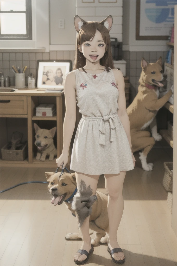 (best quality), 1 girl, :d, confused, เอียdศีรษะ, Inukami Korone, brown hair, dog ears