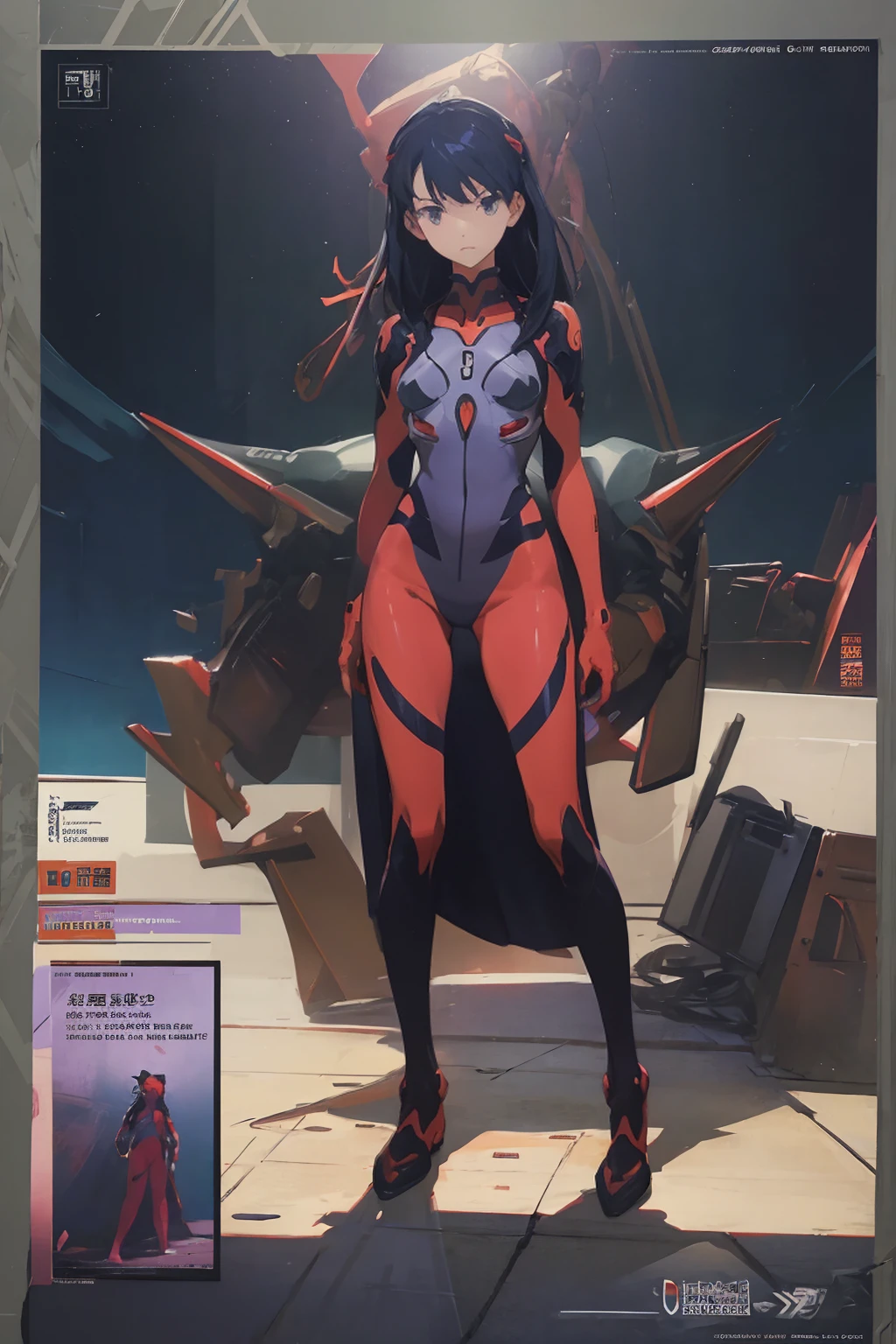 ((Full body photo, standing, on the floor)) line-art, art book, character sheet, 8k, best quality, design, equipment design, Evangelion, eva