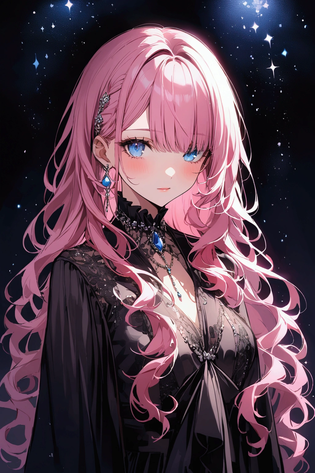 In the dark、Finding the bright light、Close one eye、Girl with pink hair、blue eyes、