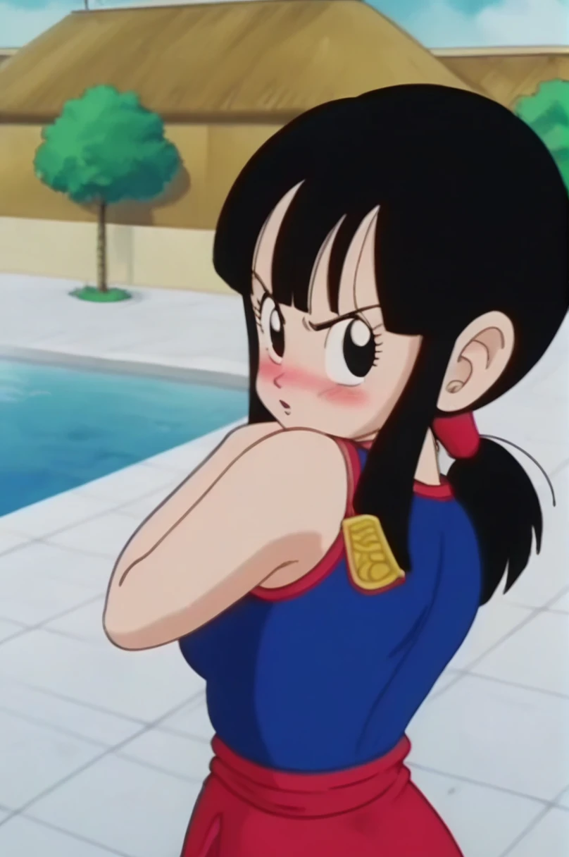 fountain_cheered up, score_9, score_8_above, score_7_above, cheered up screencap,8k, absurdities, 
Who, 1 girl, Alone, wide, medium breasts, looking at the viewer, blush, hits, black fur, medium senos, aboveper body, Side locks, outdoor, sky, sleeveless, day, cloud, black eyes, blue sky, bare arms, eyelashes, cloudy sky, (arched eyebrows), world martial arts tournament arena, mountain, blush, sexy ass, naked, showing body, provocative
 
