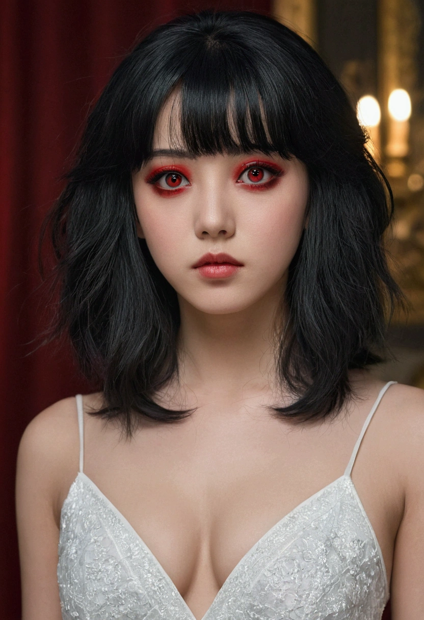1 girl,Solo,blackhair,red eyes,Criss Cross,masterpiece,best quality,very aesthetic,absurdres,masterpiece, best quality, very aesthetic, absurdres