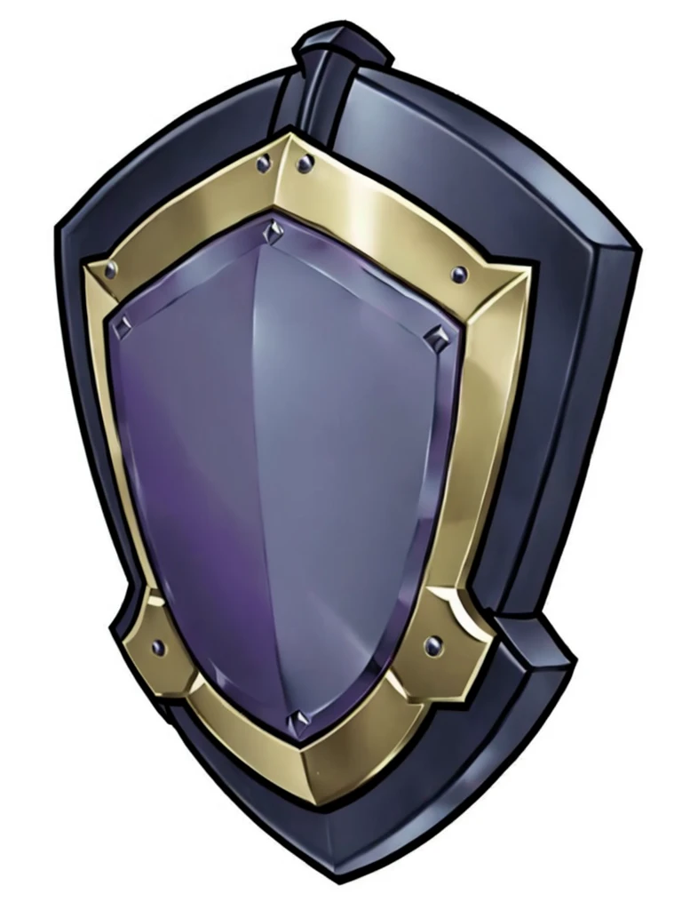 a cartoon shield with a metal frame and a purple shield, shield, shield design, fantasy shield, metallic shield, shield emblem, shield, breastplate, shields, Armor Plate, holding a tower shield, RPG Items, holding a shield, RPG Game Items, riot shields, holding weapon and shield, game icon asset, Plate Armor, holding up a large shield