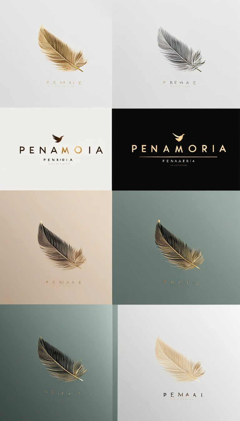 A minimal, modern, simple, cinematic logo design for the brand “Penamemoria". Create a modern, minimalistic, high-quality, logo of a bird feather